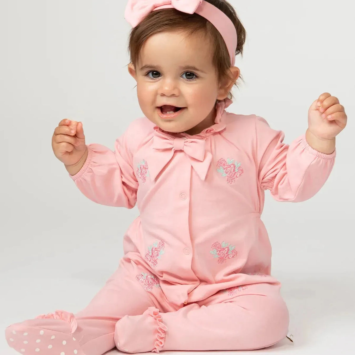 Baby Girl Pink Garden Babygrow with Headband