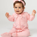Baby Girl Pink Garden Babygrow with Headband