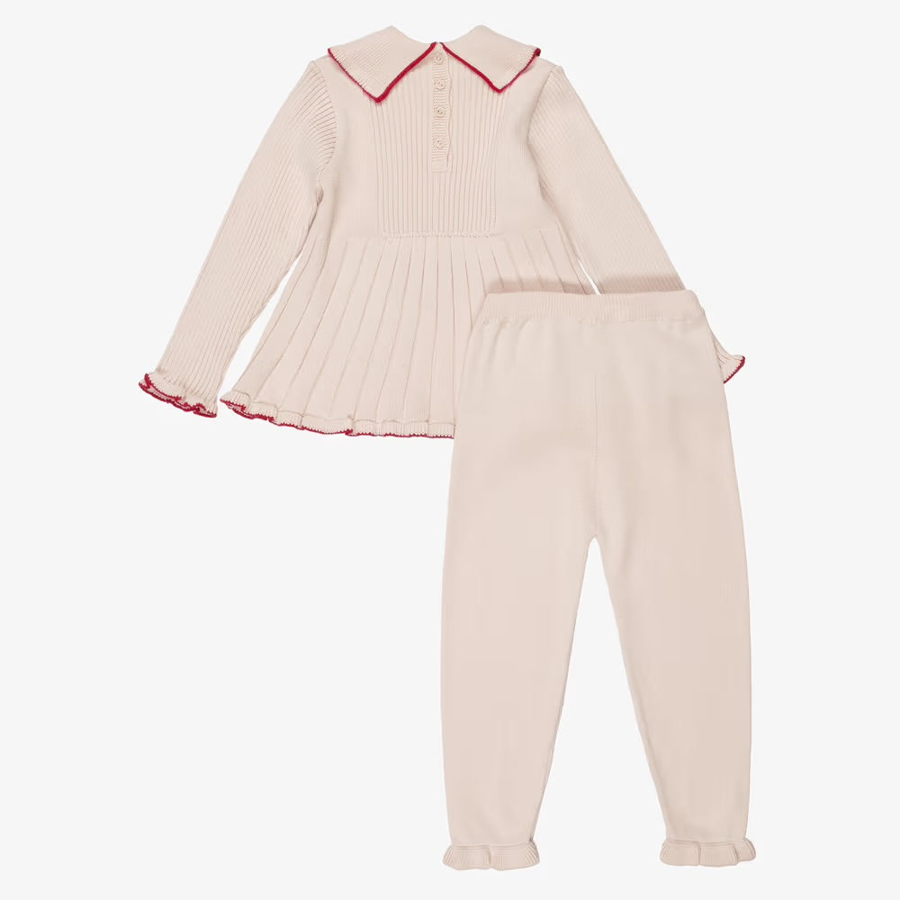 Granlei Girls Beige Knit Leggings Set with Red Bows - back view