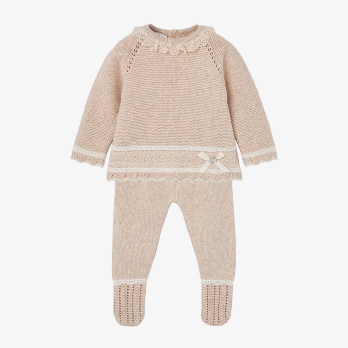 Paz Rodriguez Baby Girls Beige Knitted Set - front view