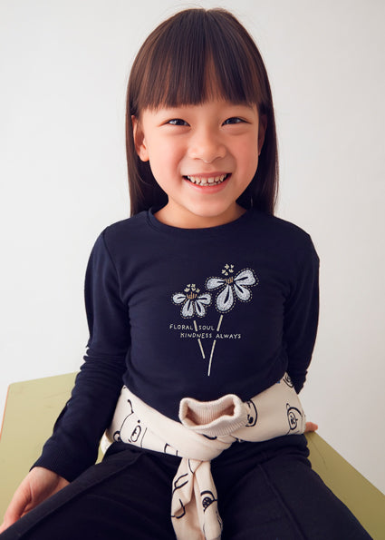 Mayoral Navy Flower Long Sleeve T-Shirt | Casa Childrenswear