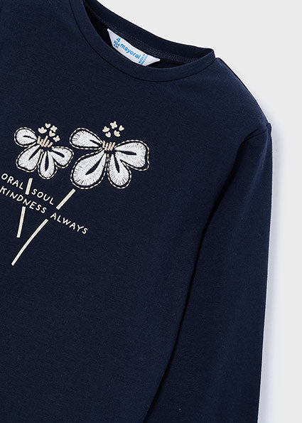 Mayoral Navy Flower Long Sleeve T-Shirt | Casa Childrenswear
