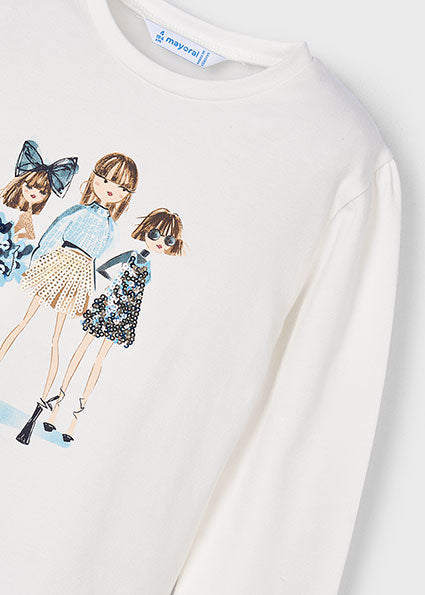 Cream Navy Trio Long Sleeve T-Shirt