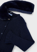 Navy Faux Fur Collar Cardigan
