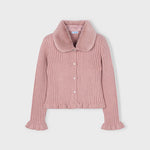 Pink Faux Fur Collar Cardigan