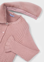 Pink Faux Fur Collar Cardigan