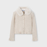 Beige Faux Fur Collar Cardigan