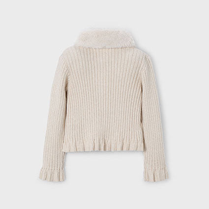 Beige Faux Fur Collar Cardigan