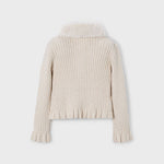 Beige Faux Fur Collar Cardigan
