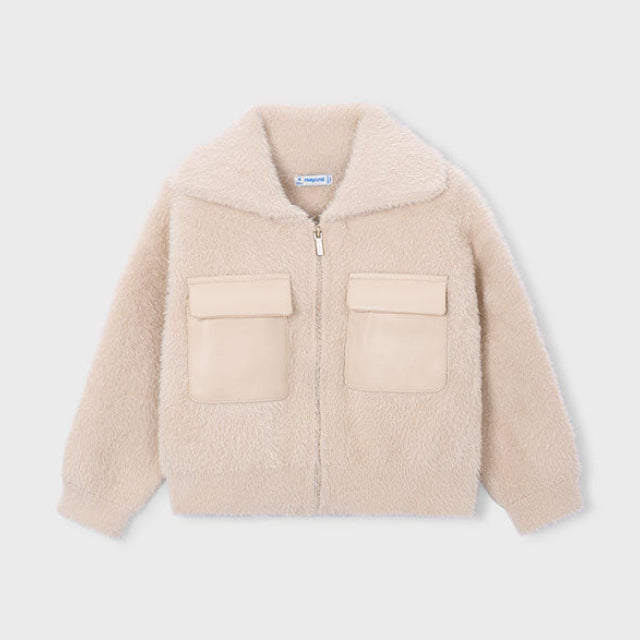 Mayoral Beige Furry Zip Sweater | Casa Childrenswear