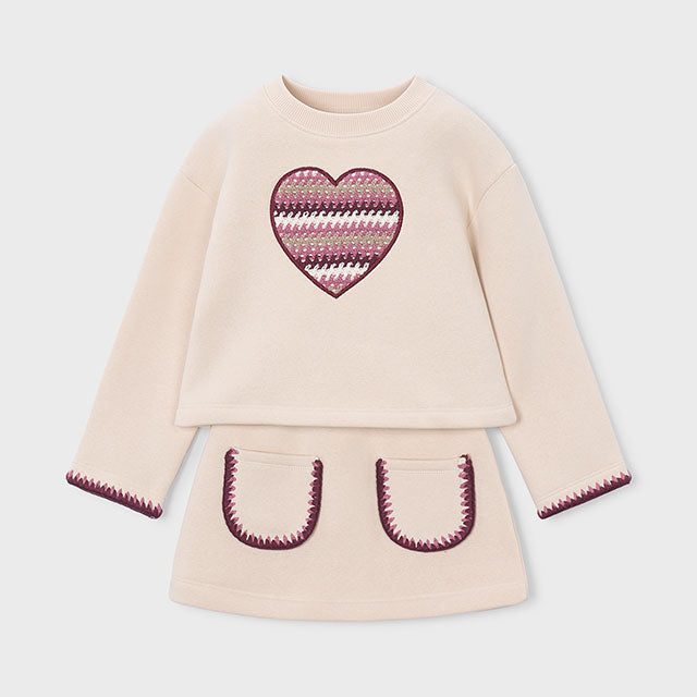 Mayoral Beige Heart Skirt Set | Casa Childrenswear
