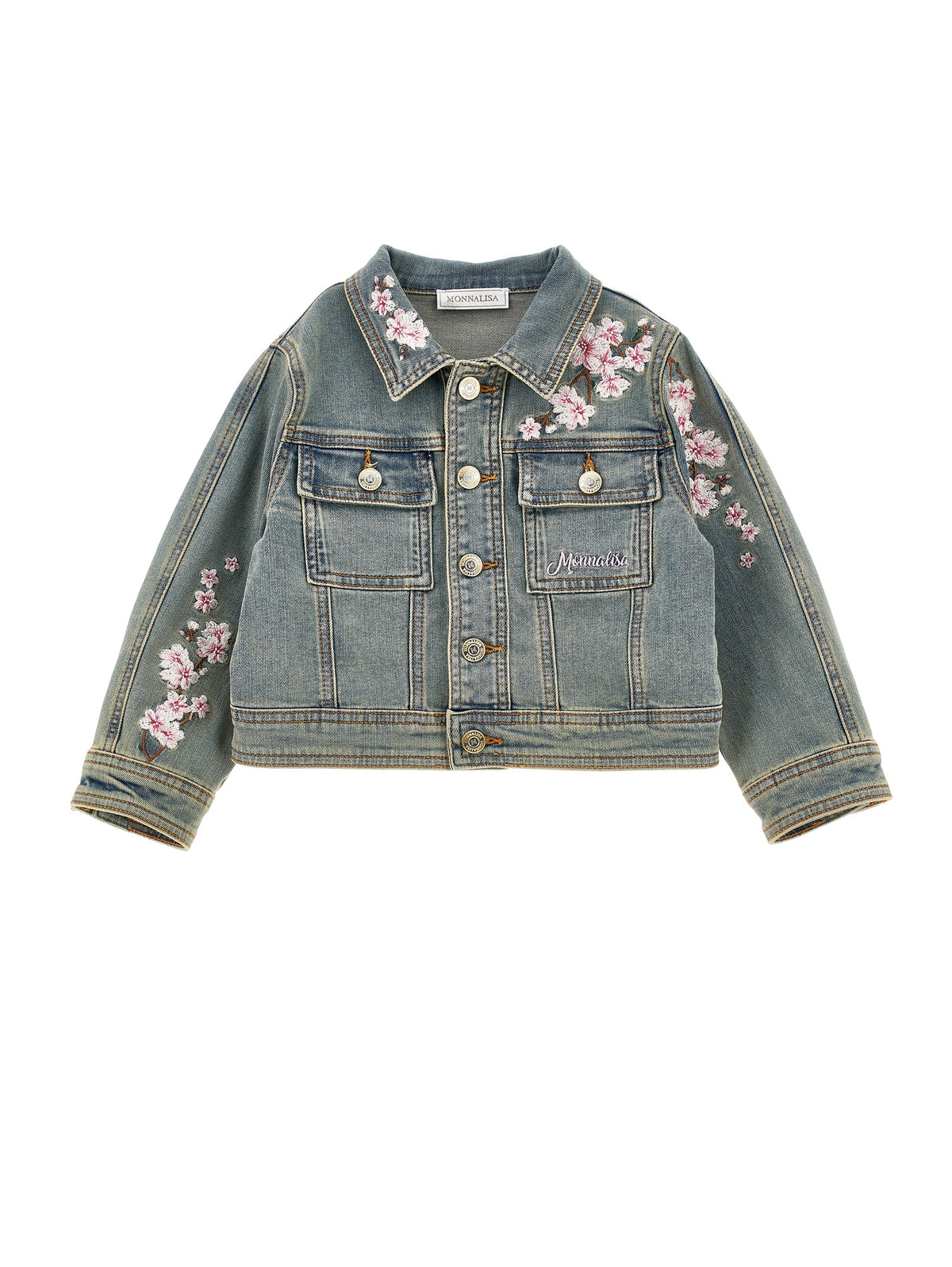 Girls Denim Jacket with Embroidered Flowers