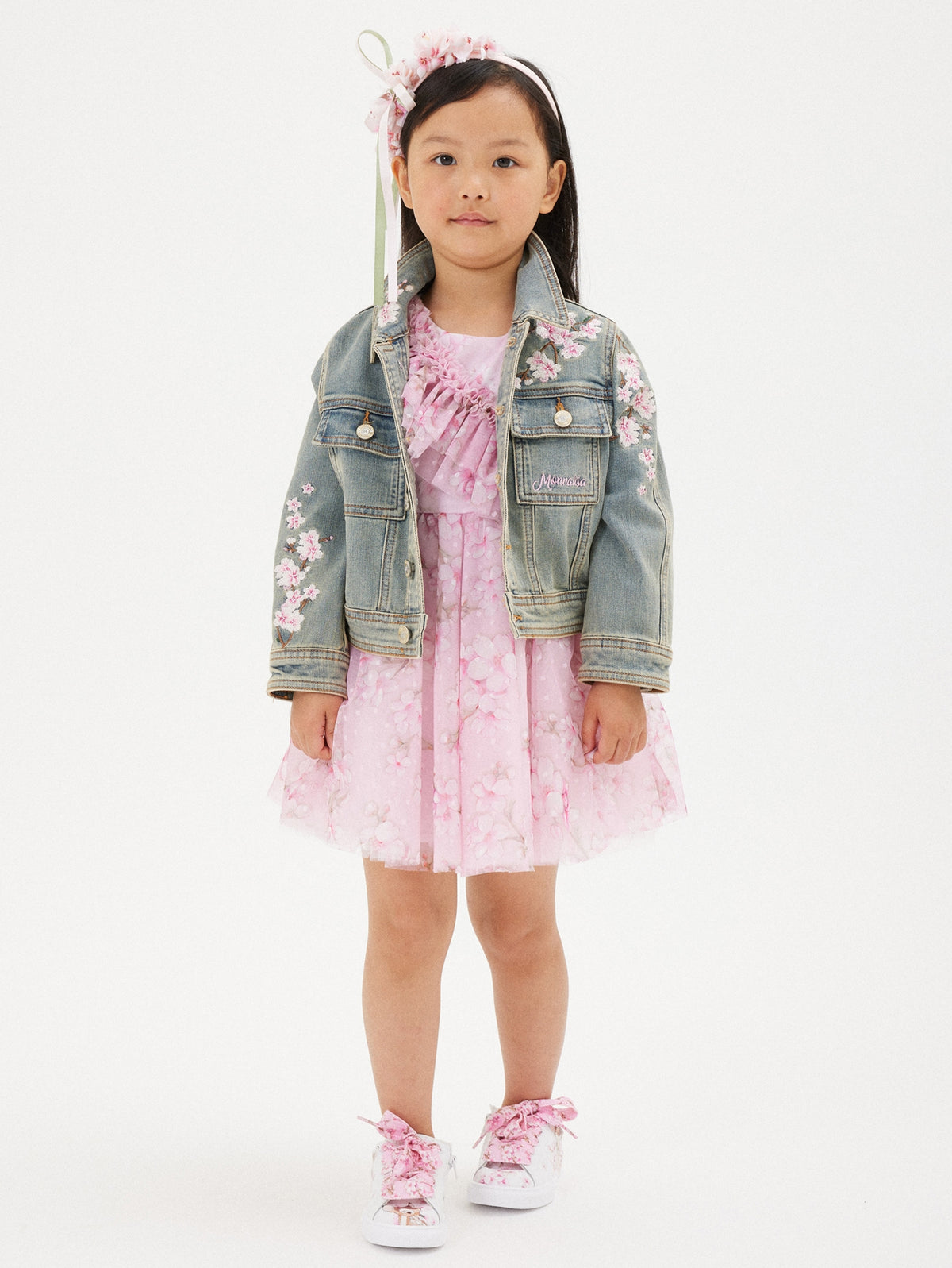 Girls Denim Jacket with Embroidered Flowers