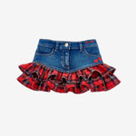 Denim Skirt with Red Rouche