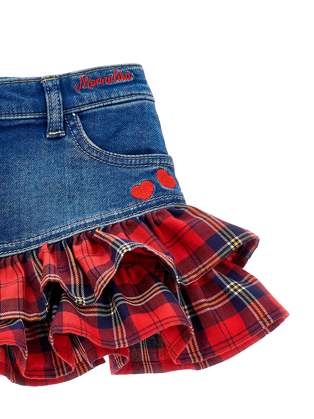 Denim Skirt with Red Rouche
