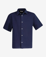 Cotton Linen Short-Sleeve Shirt Navy