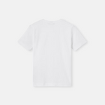 A plain white short-sleeve crewneck t-shirt shown from the back.