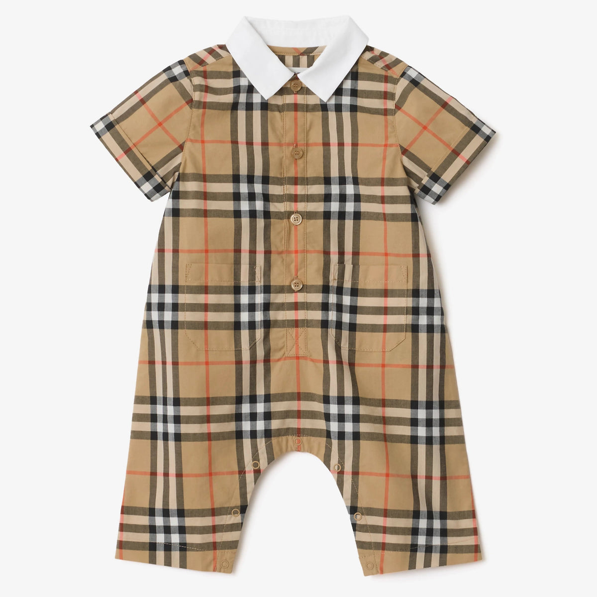Burberry Baby Boys Beige Check Cotton Romper | Casa Childrenswear