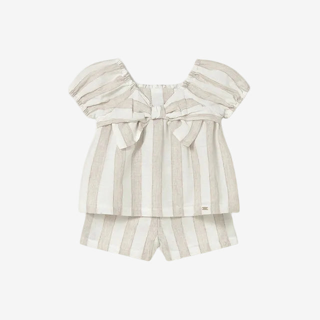 Mayoral Hazelnut Striped Shirt and Short Set | Casa Childrenswear