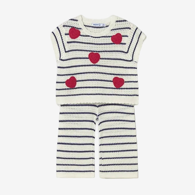 Mayoral Blue & White Stripe with Heart Knit and Trouser Set | Casa Childrenswear