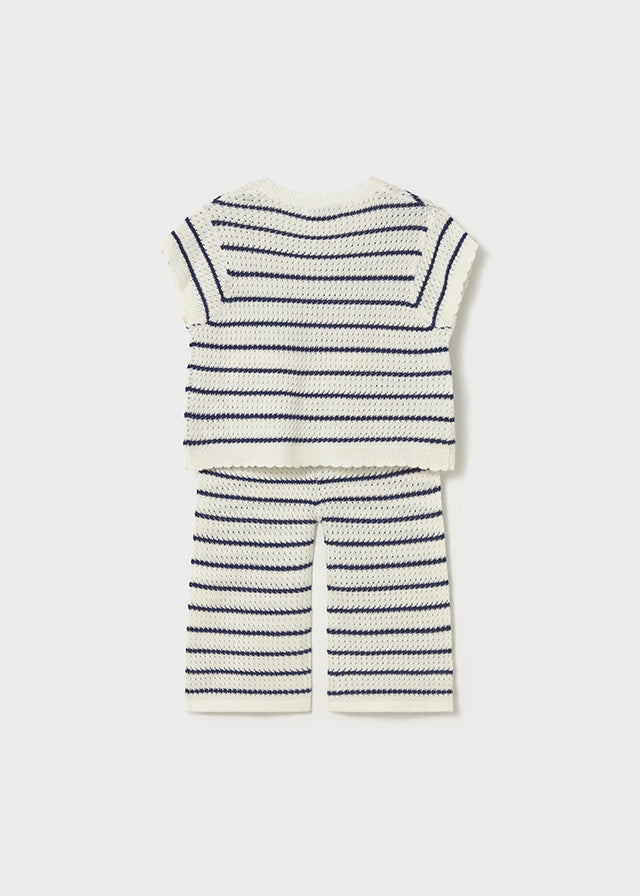 Mayoral Blue & White Stripe with Heart Knit and Trouser Set | Casa Childrenswear