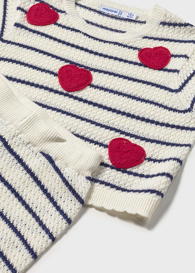 Mayoral Blue & White Stripe with Heart Knit and Trouser Set | Casa Childrenswear