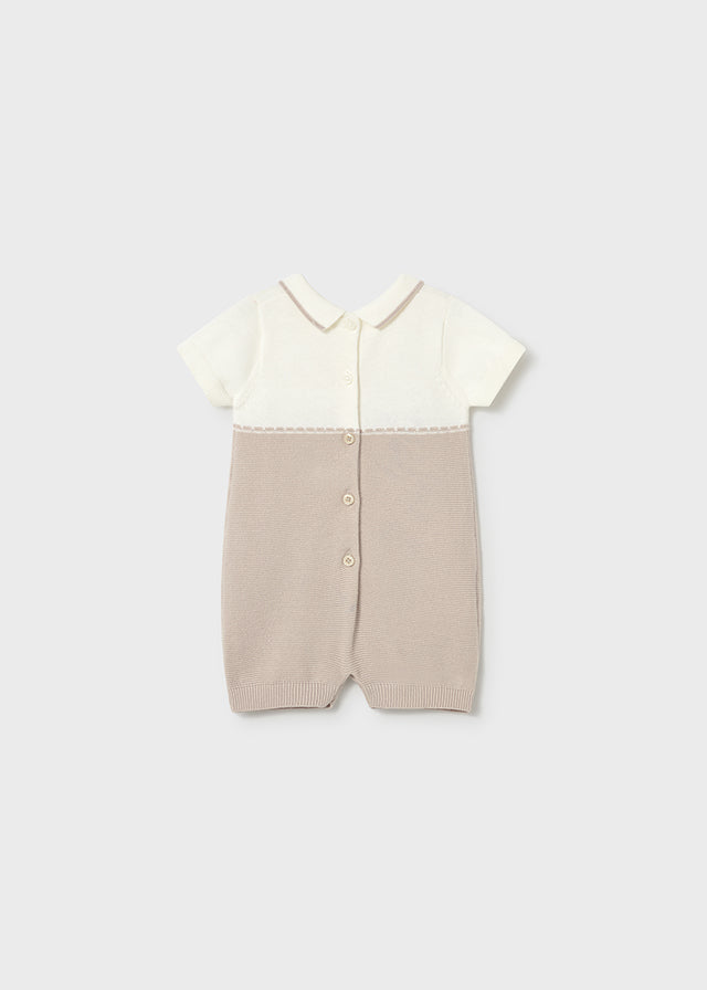 Mayoral Baby Boys Beige Knitted Romper with Collar | Casa Childrenswear