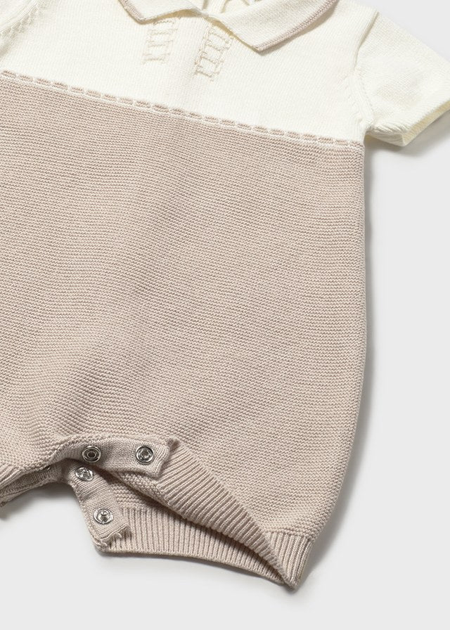 Mayoral Baby Boys Beige Knitted Romper with Collar | Casa Childrenswear