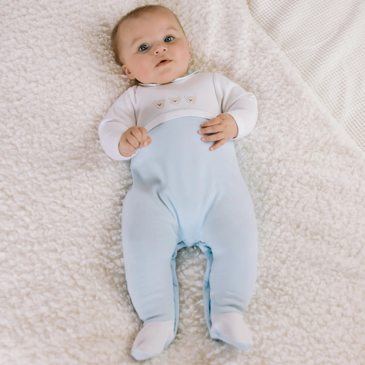 Jasper Blue Teddy Babygrow & Hat