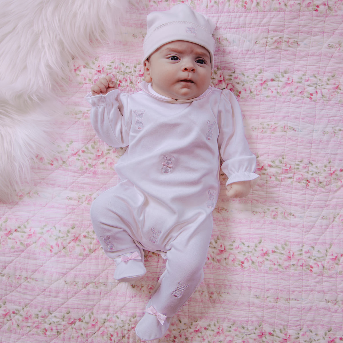 Emile et Rose Lucy Pink Bunny Babygrow | Casa Childrenswear