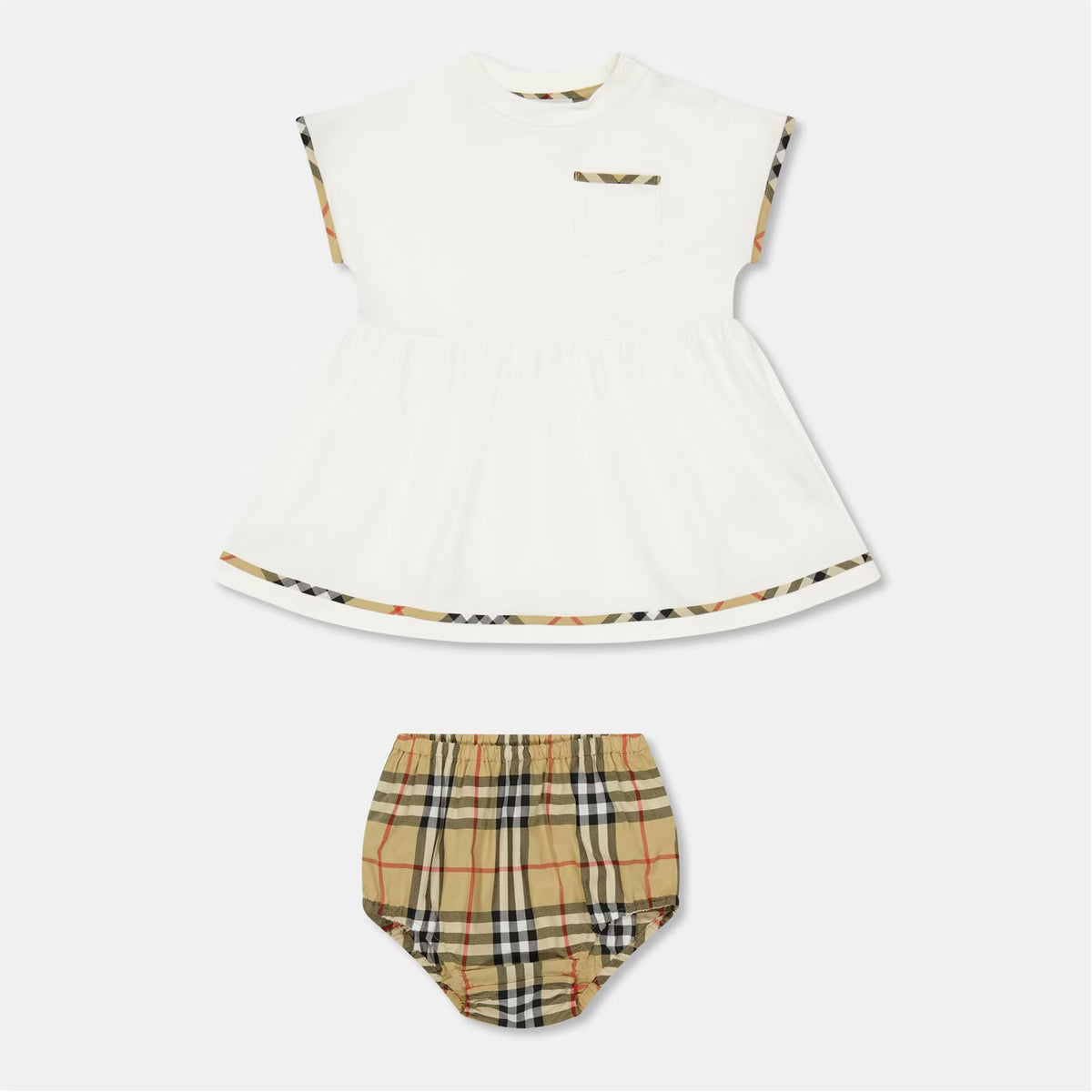 Burberry Baby Girls White Check Trim Dress | Casa Childrenswear