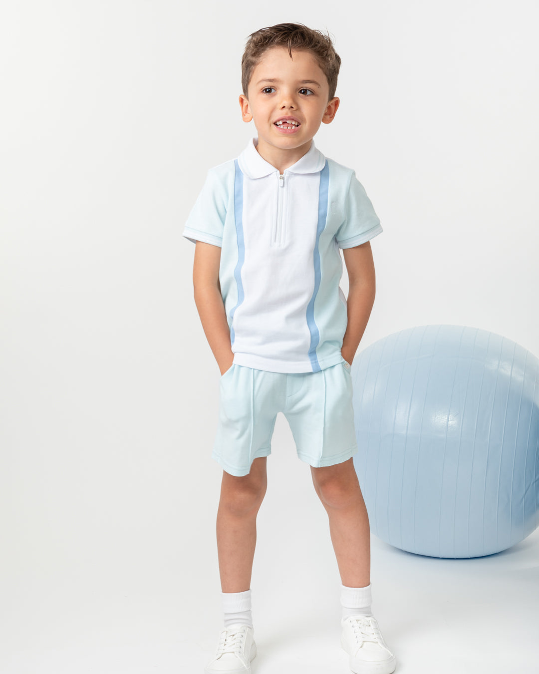 Sky Zip Polo Short Set