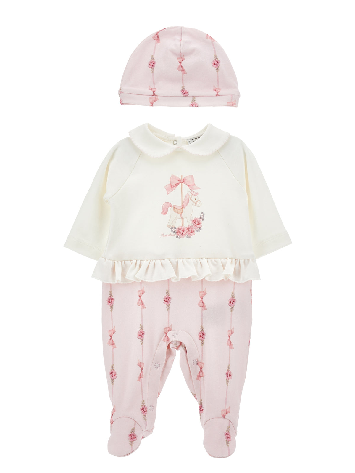 Baby Girls Pink & White Babygrow with Hat