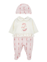 Baby Girls Pink & White Babygrow with Hat