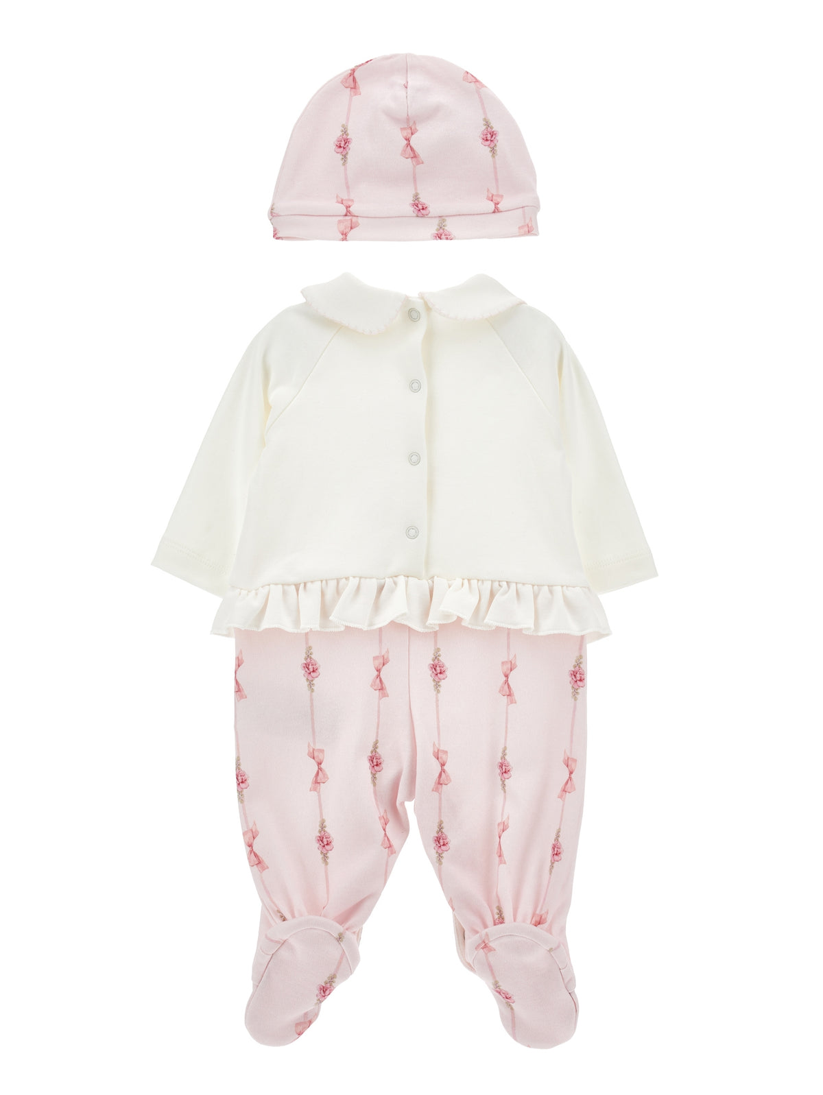 Baby Girls Pink & White Babygrow with Hat