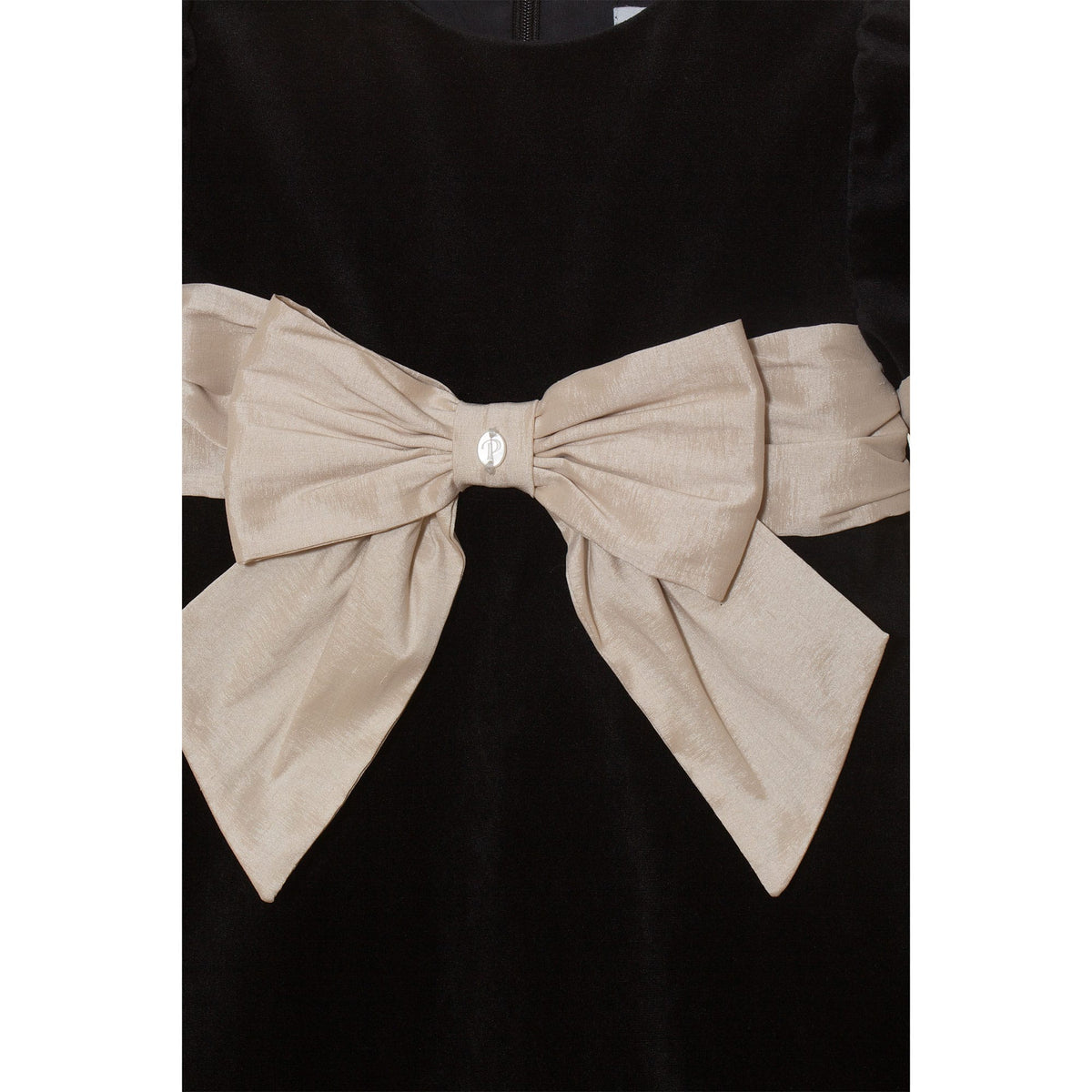 Girls Black Woven Dress with Bow