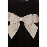 Girls Black Woven Dress with Bow