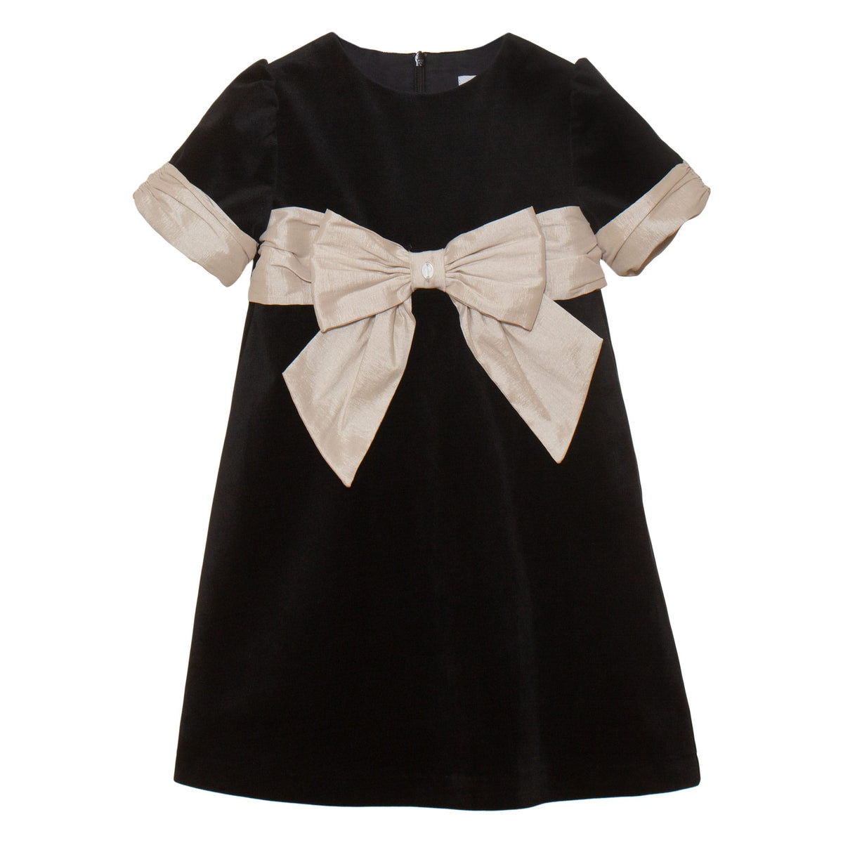 Girls Black Woven Dress with Bow