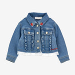 Monnalisa Girls Denim Jacket with Frill Trim and Winnie Embroidery | Casa Childrenswear