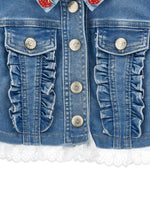 Monnalisa Girls Denim Jacket with Frill Trim and Winnie Embroidery | Casa Childrenswear