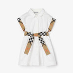 Burberry Baby Girls White Cotton Dress with Check Trims | Casa Childrenswear