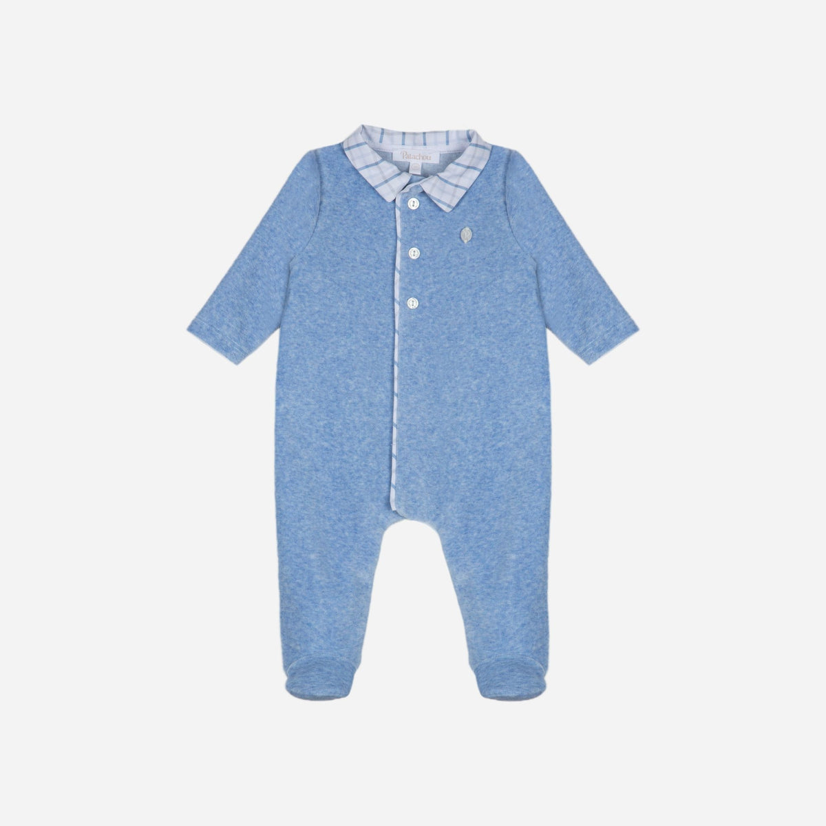 Blue Knit Babygrow with Check Collar