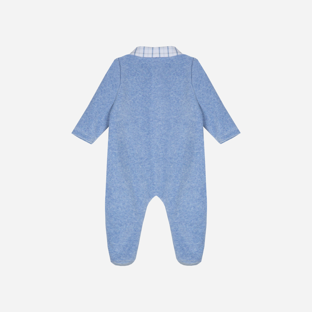 Blue Knit Babygrow with Check Collar