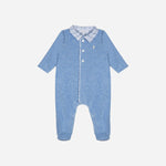 Blue Knit Babygrow with Check Collar
