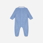 Blue Knit Babygrow with Check Collar
