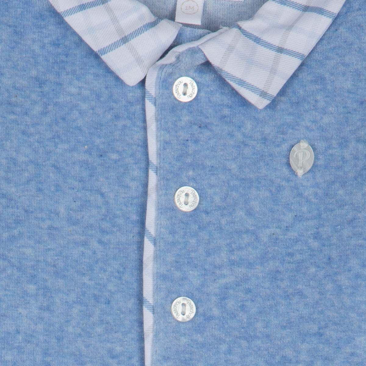 Blue Knit Babygrow with Check Collar