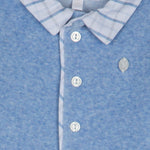Blue Knit Babygrow with Check Collar