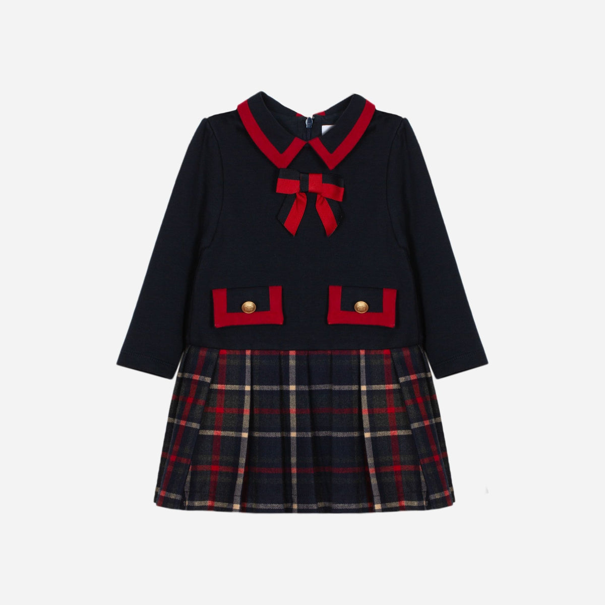 Check Knit Dress with Bow