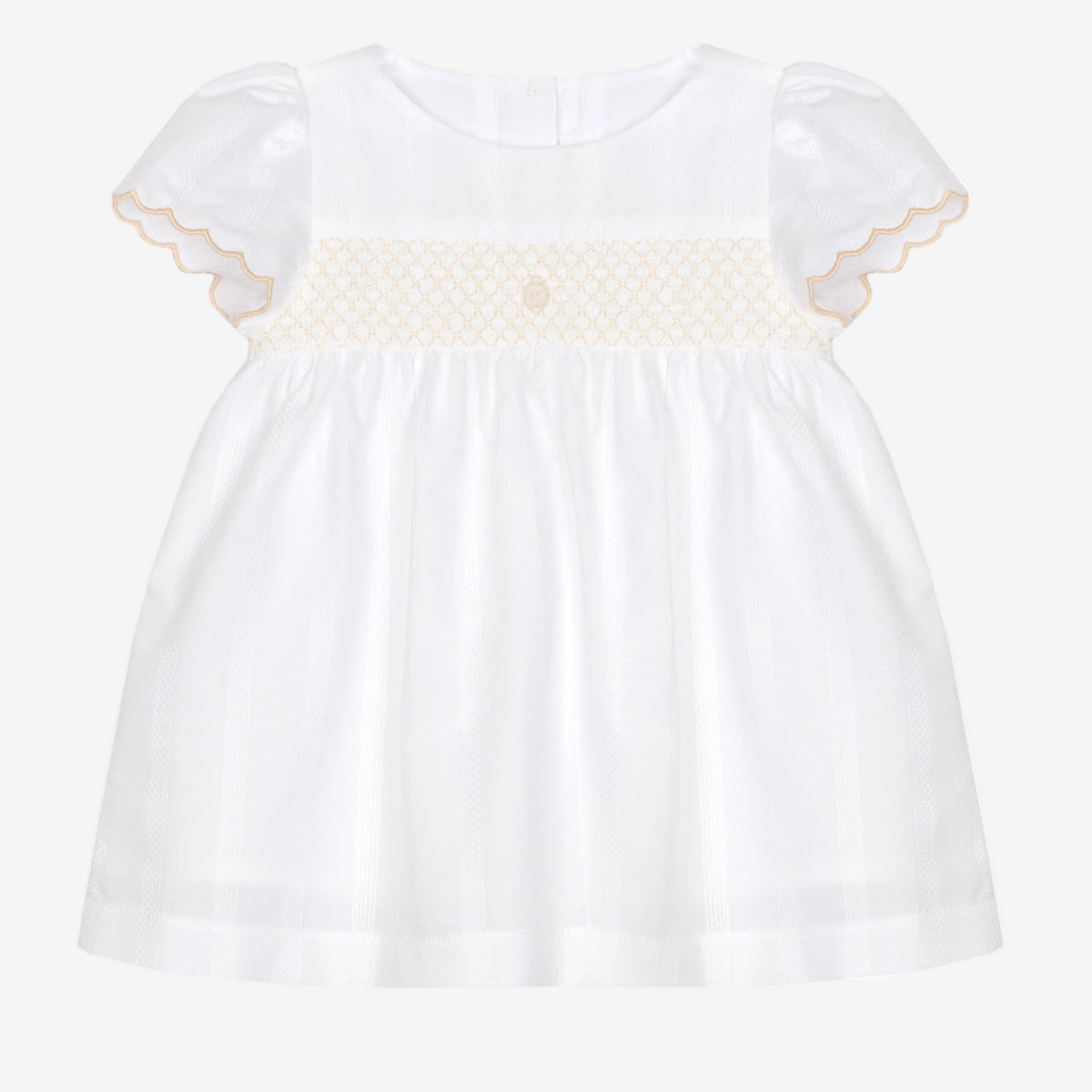 Patachou Baby Girls White Woven Dress with Pleated Chest | Casa Childrenswear