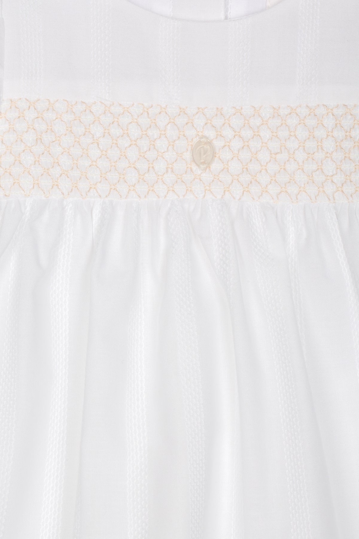 Patachou Baby Girls White Woven Dress with Pleated Chest | Casa Childrenswear